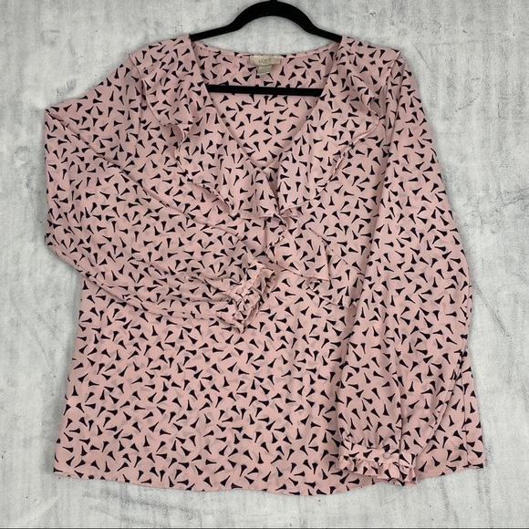 Loft Faux Wrap Blouse Sz Large Ruffled V-Neck Long Sleeve Top - Picture 1 of 12